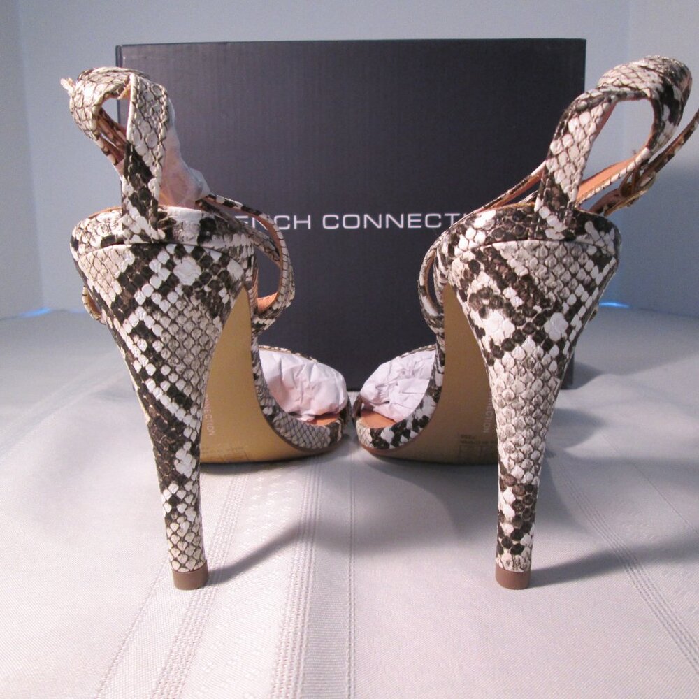 French Connection Tessa Snake Heeled Ankle Strap Sandals Sz 9M - Picture 9 of 12